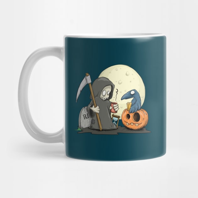 Cute Grim Reaper With Coffee Halloween by SkizzenMonster